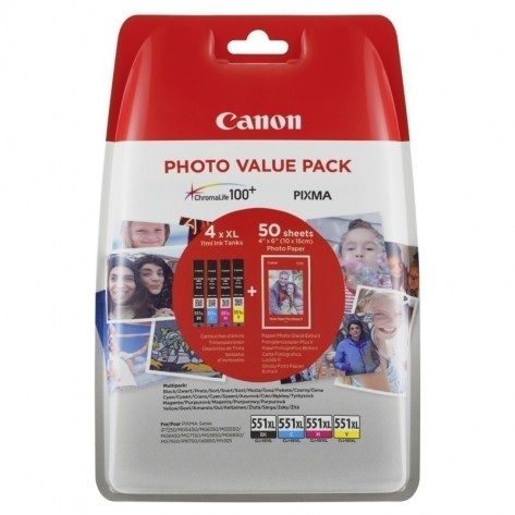 Мастилница Canon CLI-551XL C/M/Y/BK Photo Value Pack - 6443B006AA