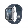 Смарт часовник Apple Watch Series 9 GPS 41mm Silver Aluminium Case with Storm Blue Sport Band - S - MR903QC/A