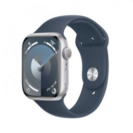 Apple Watch Series 9 GPS 45mm Silver Aluminium Case with Storm Blue Sport Band - M - MR9E3QC/A