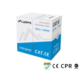 Кабел Lanberg LAN cable CAT.5e ftp 305m solid cu grey cpr + fluke passed - LCF5-11CU-0305-S