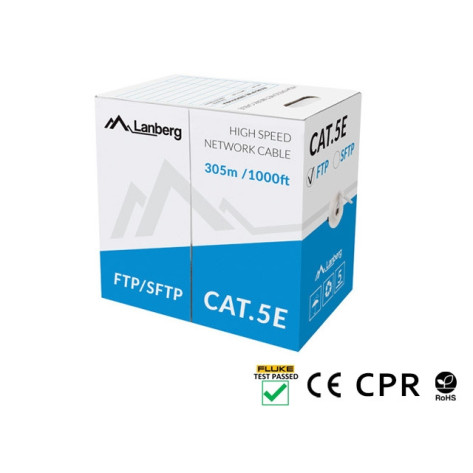 Кабел Lanberg LAN cable CAT.5e ftp 305m solid cu grey cpr + fluke passed - LCF5-11CU-0305-S