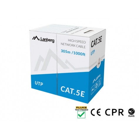 Кабел Lanberg LAN cable CAT.5e utp 305m solid cu grey cpr + fluke passed - LCU5-11CU-0305-S