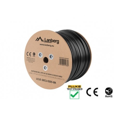 Кабел Lanberg LAN cable CAT.5e utp 305m solid outdoor gel-filled cu black fluke passed - LCU5-30CU-0305-BK