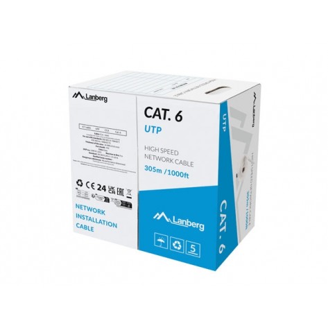 Кабел Lanberg LAN cable CAT.6 305m solid cca grey fluke passed - LCU6-15CC-0305-S