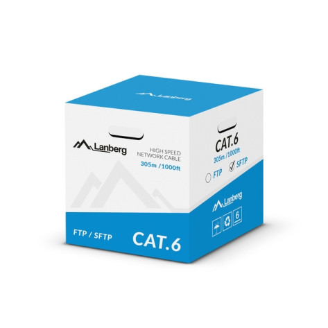 Кабел Lanberg LAN cable CAT.6 sftp 305m solid cu grey cpr + fluke passed - LCS6-11CU-0305-S