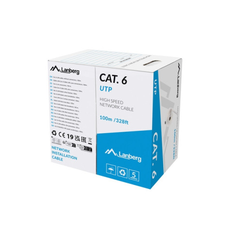Кабел Lanberg LAN cable CAT.6 utp 100m solid cu grey cpr + fluke passed - LCU6-11CU-0100-S