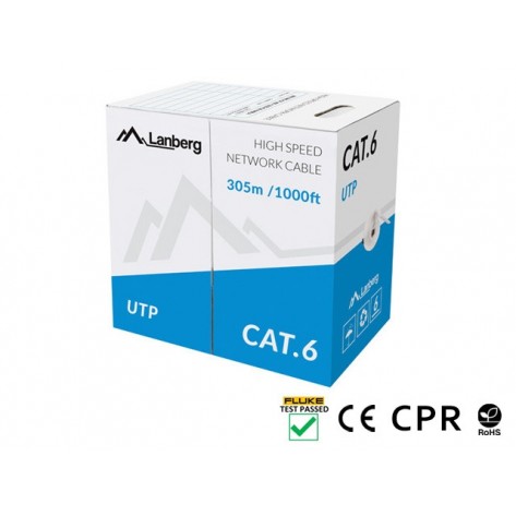Кабел Lanberg LAN cable CAT.6 utp 305m solid cu grey cpr + fluke passed - LCU6-11CU-0305-S