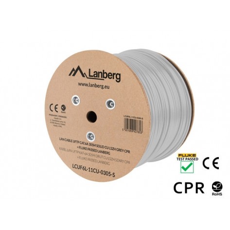 Кабел Lanberg LAN cable CAT.6a uftp 305m solid cu lszh grey cpr + fluke passed - LCUF6L-11CU-0305-S