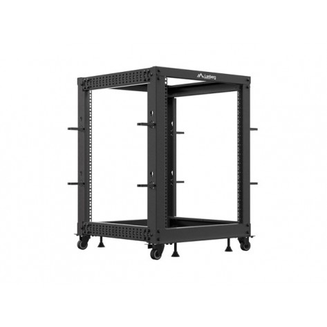 Комуникационен шкаф Lanberg open rack 19" 15U 600x600-1100 adjustable black - OR01-6115-B