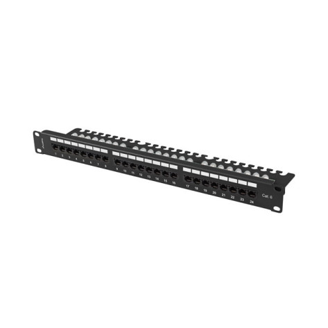 Пач панел Lanberg patch panel 24 port 1U 19" CAT.6 utp with cable organizer black - PPU6-1124-B