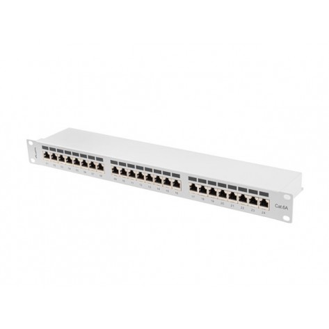 Пач панел Lanberg patch panel 24 port 1U 19" CAT.6a ftp with cable organizer shielded grey - PPSA-1024-S