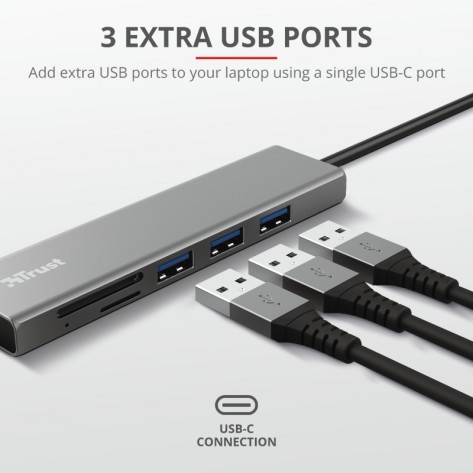 USB хъб TRUST Halyx Fast USB-C Hub & Card Reader - 24191