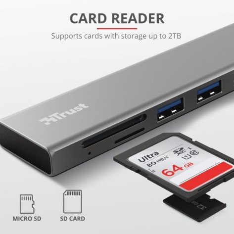 USB хъб TRUST Halyx Fast USB-C Hub & Card Reader - 24191