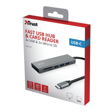 USB хъб TRUST Halyx Fast USB-C Hub & Card Reader - 24191