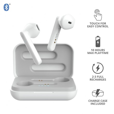 Слушалки TRUST Primo Touch Bluetooth Earphones White - 23783