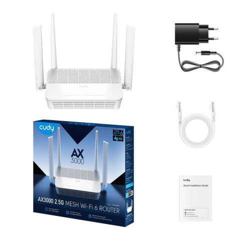 Рутер Cudy WR3000H AX3000 2.5G Dual Band Wi-Fi 6 Mesh Router 2402Mbps at 5GHz + 574Mbps at 2.4GHz - WR3000H