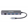 USB хъб D-Link 5-in-1 USB-C Hub with Gigabit Ethernet/Power Delivery - DUB-2334