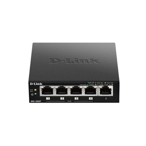 Комутатор D-Link 5-Port Desktop Gigabit PoE+ Switch - DGS-1005P