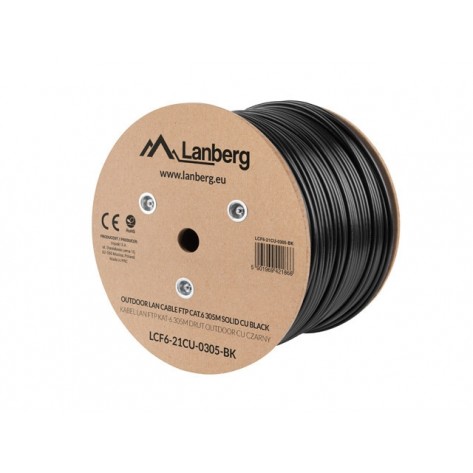 Кабел Lanberg LAN cable FTP Cat.6 305m Outdoor Solid CU Fluke Passed - LCF6-21CU-0305-BK