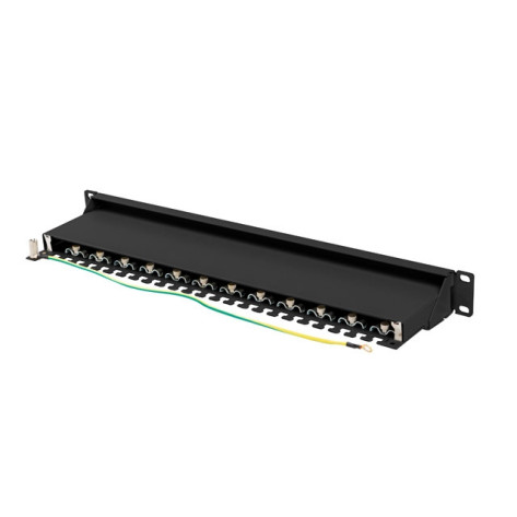 Пач панел Lanberg patch panel 24 port 1U 19" CAT.7 ftp with cable organizer shielded black - PPS7-1024-B