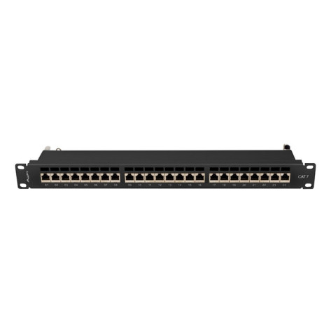 Пач панел Lanberg patch panel 24 port 1U 19" CAT.7 ftp with cable organizer shielded black - PPS7-1024-B