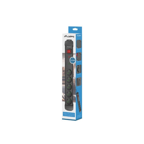 Разклонител Lanberg surge protector sp1 1.5m 5x french outlets black - SP1-05E-0150-BK