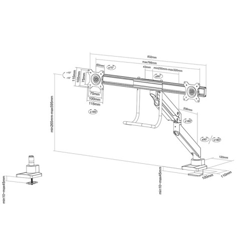 Стойка Neomounts Monitor arm 10-32" - gas spring - Topfix - 180°-stop - NM-D775DXBLACK