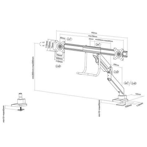 Стойка Neomounts Monitor arm 10-32" - gas spring - Topfix - 180°-stop - NM-D775DXSILVER