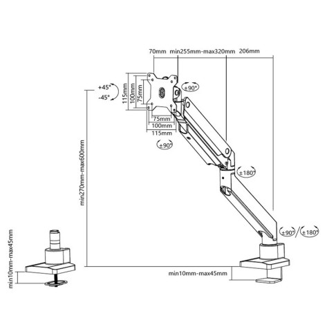 Стойка Neomounts Monitor arm 10-49" - gas spring - Topfix - 180°-stop - NM-D775WHITEPLUS