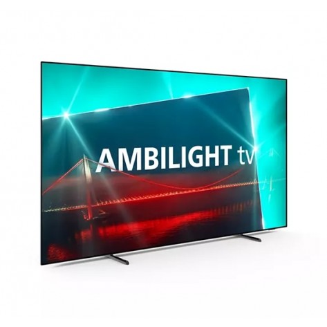 Телевизор Philips 55OLED718/12, 55" UHD 4K OLED 120Hz Ultra-low lag, 3840x2160, DVB-T/T2/T2-HD/C/S/S2, Ambilight, HDR10+, Google TV, Dolby Vision, Atmos, P5 Perfect/Al, 99%DCI/P3, 16GB, BT 5.0, HDMI 2.1, VRR, USB, Cl+, 802.11ac, Lan, G-Sync, Free Sync, 40W RMS - 55OLED718/12