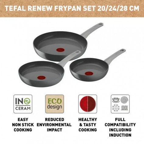 Комплект тигани и тенджери Tefal C4279132 SET 3FP CER RENEW ON HIPPO IRON - C4279132