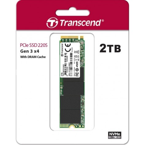 Твърд диск Transcend 2TB, M.2 2280, PCIe Gen3x4, M-Key, 3D TLC, with Dram - TS2TMTE220S