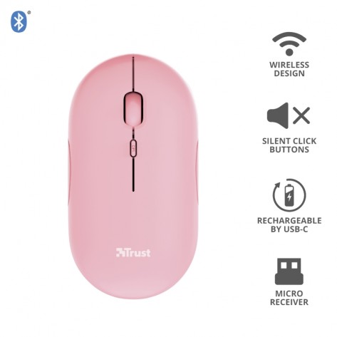 Мишка TRUST Puck Wireless & BT Rechargeable Mouse Pink - 24125