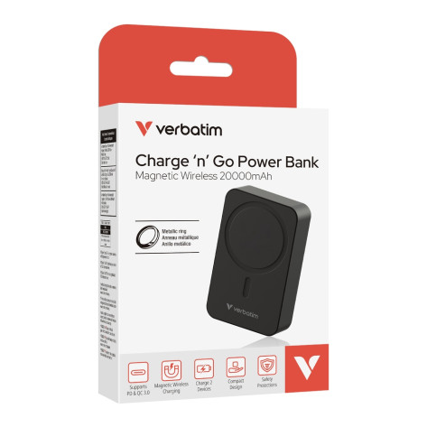 Външна батерия Verbatim Charge 'n' Go Essentials Power Bank Magnetic Wireless 20000mAh Black - 32223
