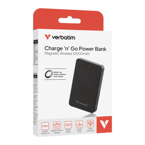 Външна батерия Verbatim Charge 'n' Go Essentials Power Bank Magnetic Wireless 10000mAh Black - 32227