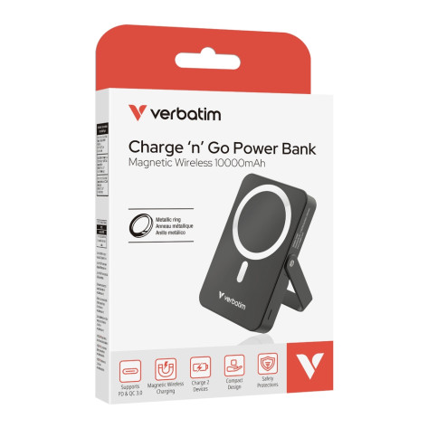Външна батерия Verbatim Charge 'n' Go Power Bank with Stand Magnetic Wireless 10000mAh Black - 32264