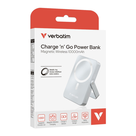 Външна батерия Verbatim Charge 'n' Go Power Bank with Stand Magnetic Wireless 10000mAh Blue - 32266