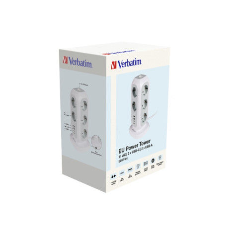 Разклонител Verbatim EUPT-01 EU Power Tower 11 AC with 2 x USB-C  - 49547