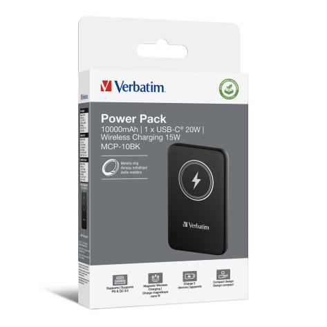Външна батерия Verbatim MCP-10BK Power Pack 10000 mAh with UBS-C PD 20W  - 32245