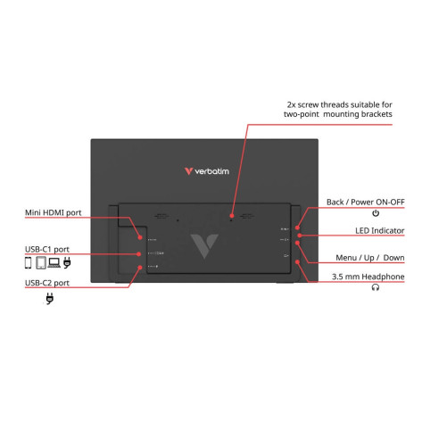 Монитор Verbatim Portable 14" FHD Touch Monitor LIGHT - 32400
