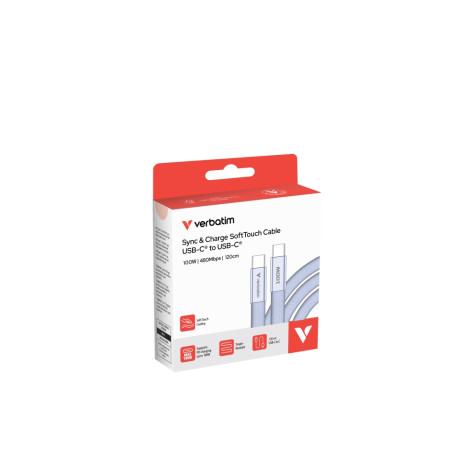 Кабел Verbatim Sync & Charge SoftTouch USB-C to C cable 100W 120 cm - Purple - 30278