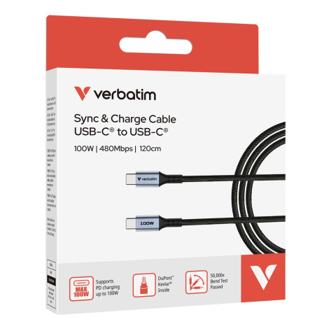 Кабел Verbatim Sync & Charge USB-C to USB-C 100W 120 cm - 31846