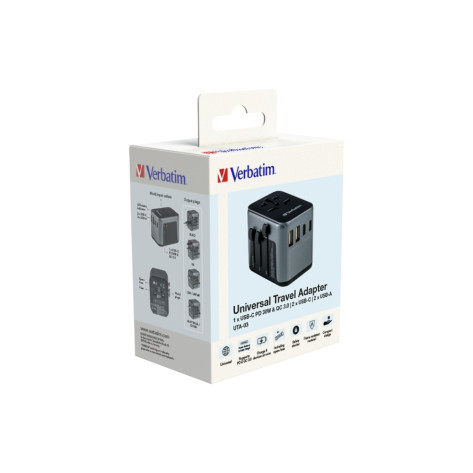 Адаптер Verbatim UTA-03 Universal Travel Adapter with 1 x USB-C PD 30W & QC 3.0  - 49545