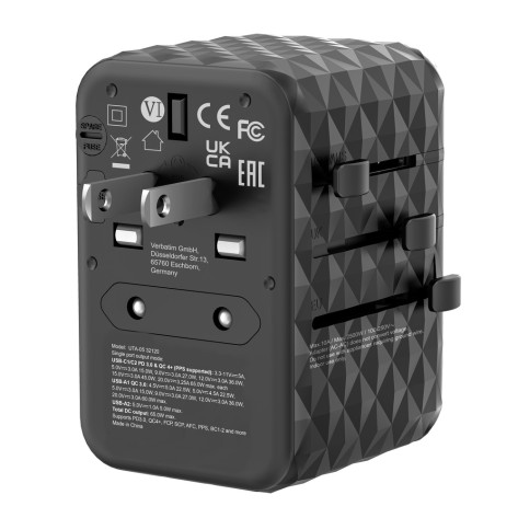 Адаптер Verbatim UTA-05 GaN III Universal Travel Adapter with 2 x USB-C PD 65W & QC 4+  - 32120
