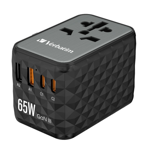 Адаптер Verbatim UTA-05 GaN III Universal Travel Adapter with 2 x USB-C PD 65W & QC 4+  - 32120