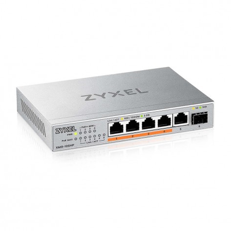 Комутатор ZyXEL XMG-105 5 Ports 2,5G + 1 SFP+, 4 ports 70W total PoE++ Desktop MultiGig unmanaged Switch - XMG-105HP-EU0101F