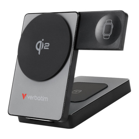 Външна батерия Verbatim Foldable 3-in-1 Qi2 Magnetic Wireless Power Bank 5000 mAh Grey - 32294
