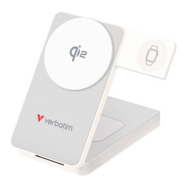Външна батерия Verbatim Foldable 3-in-1 Qi2 Magnetic Wireless Power Bank 10000 mAh White - 32296