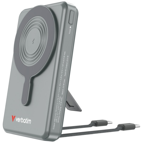 Външна батерия Verbatim Power Bank Magnetic Wireless 10.000 mAh C+C Display Grey - 32272