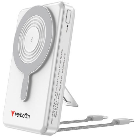 Външна батерия Verbatim Power Bank Magnetic Wireless 10.000 mAh C+C Display Silver - 32273